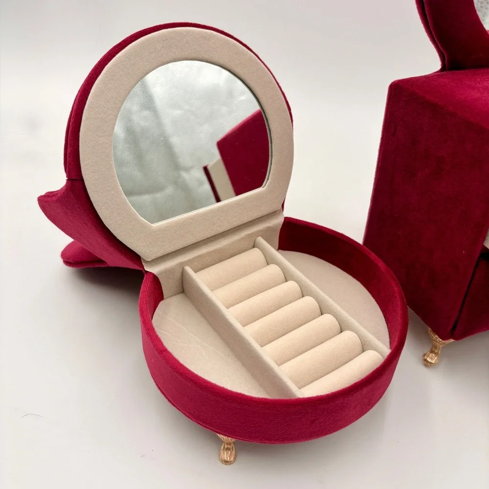 Willow & Riley Pink Velvet Heart Jewelry Box Set Vanity Dresser & Armchair NWT